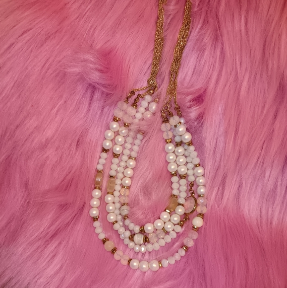 Pearl Crystal Rhinestone Multi-Strand Necklace - Picture 2 of 6
